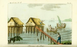 Styltehus i havet på Rawak Island, Papua Ny-Guinea av Unbekannt