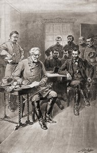 Robert E. Lees overgivelse til general Ulysses S. Grant, Appomattox Court House, Virginia, 9. april av Unbekannter Künstler