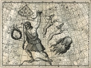 The Bower, the Boreal Crown, jakthundene, Berenices hår. Gravering fra Camille Flammarions "The Stars and Other Curiosities of the Sky" av Unbekannt