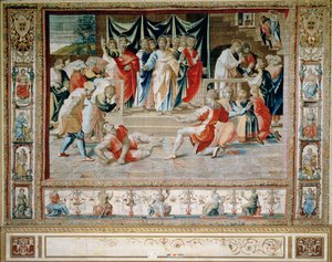 Anianus død fra Brussel-teppet, kopier av Raphaels Vatikanserie av Apostlenes gjerninger (teppe) av Unbekannt