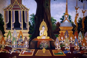Buddhas liv, veggfreskomaleri, Wat Botum-tempelet, Phnom Penh, 2022 (bilde) av Unbekannter Künstler