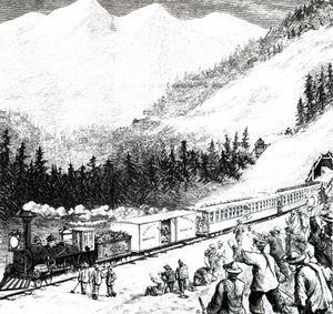 Pacific Railroad i Sierra Nevada-fjellene. av Unbekannt