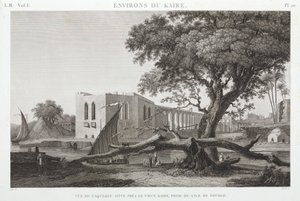 Akvedukten ved Gamle Kairo, fra øya Roudah, Egypt, ca 1798 av Unbekannt