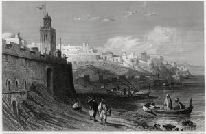 Den pittoreske havnen i den befestede byen Tanger på 1800-tallet, i boken om Middelhavet av Louis Enault (1824-1900), en fransk journalist og reisende. Louis Enault, LA MEDITERRANEE SES ILES ET SES BORDS, Morizot av Unbekannt