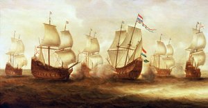 Trettiårskrigen (1618–1648): Admiral Witte de Withs (1599–1658) aksjon mot Dunkerques båter utenfor Nieuwpoort (Holland) i 1641 av Unbekannter Künstler