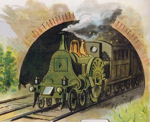 Tog som forlater en tunnel. Gravering i "ABC L