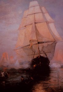 USS Constitution unnslipper britene (farge litho)