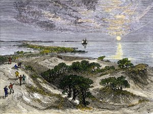 USA, delstaten Virginia: Engelske nybyggere på Roanoke Island Lands av Unbekannter Künstler