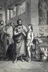 Valentinian II anerkjente den romerske keiseren av Gratian (375). 1888 (gravering) av Unbekannter Künstler
