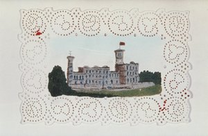 Viktoriansk papirdoyley med utsikt over Osborne House (akvarell på papir) av Unbekannt