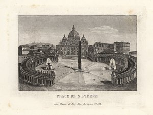 Utsikt over Petersplassen, Piazza di S. Pietro, med Peterskirken og gammel egyptisk obelisk av Unbekannt