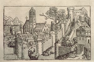 Utsikt over den antikke byen Alexandria fra en bok med graveringer med tittelen 