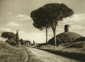 Utsikt over Appian Way (via appia). Det er en av de viktigste romerske veiene med mange rester fortsatt synlige av Unbekannt
