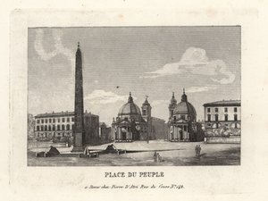 Utsikt over Piazza del Popolo, Place du Peuple, med en egyptisk obelisk av Rameses II fra Heliopolis, Roma av Unbekannt