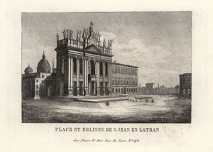 Utsikt over stedet og den pavelige erkebasilikaen St. Johannes i Lateran, Lateranbasilikaen, Roma av Unbekannt