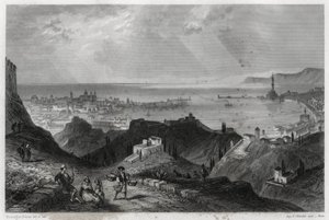 Utsikt over byen og havnen i Genes, eclatante-sitatene, marmorbyen, Genes-la-Superb, i boken om Middelhavet av Louis Enault (1824-1900), en fransk journalist og reisende. av Unbekannt