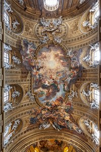 Utsikt over skipshvelvet med "Triumfen i Jesu navn", Gesù-kirken, Roma, Italia (bilde) av Unbekannter Künstler