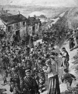 Første verdenskrig - Franske soldater marsjerer til fronten i 1914 av Unbekannter Künstler