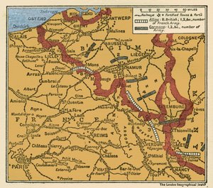 Kart over hærenes posisjoner fra første verdenskrig, 22. august 1914 av Unbekannter Künstler