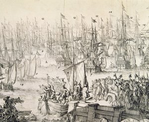 William av Oransje seilte mot England i november 1688 (gravering) av Unbekannter Künstler