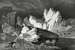 Vraket av Hansa knust av is, oktober 1869, Polhavet, andre tyske nordpolekspedisjonen av William M. Timlin