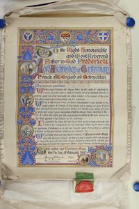 Schriftliche Willkommensadresse an Erzbischof Frederick Temple von 