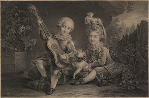 Små barn leker, Paris, ca. 1775 (gravering) av Unbekannter Künstler