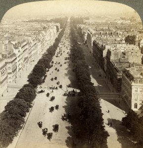 Champs Elysees fra Triumfbuen, Paris, Frankrike, 1800-tallet. av Underwood and Underwood