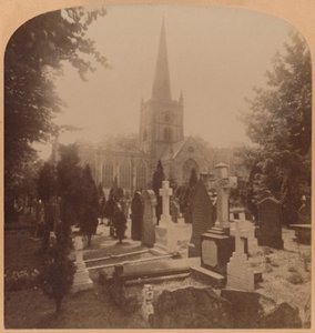Church i Stratford-on-Avon, England - hvor ligger de jordiske restene av Shakspeare, 1900. av Underwood and Underwood