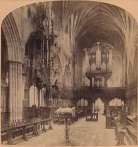 Interiør i Exeter Cathedral, England, 1900. av Underwood and Underwood