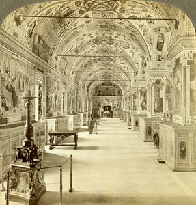 Interiør i Vatikanets bibliotek, Roma, Italia. av Underwood and Underwood