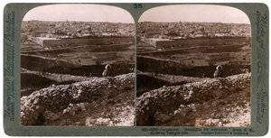 Jerusalem, sett fra sørøst, viser stedet for tempelet, Palestina, 1900-tallet. av Underwood and Underwood