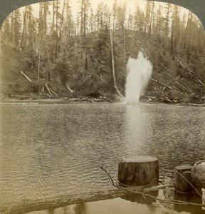 Log flume, Oregon, USA. av Underwood and Underwood