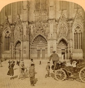 Hovedportal og forseggjort ornamentert fasade, katedralen, Köln, Tyskland, 1902. av Underwood and Underwood