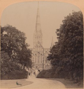 Salisbury Cathedral nordvest foran England, første store kirke i tidlig engelsk stil, 1900 av Underwood and Underwood