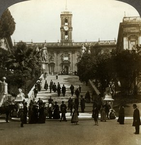 Senatorpalasset, Piazza del Campidoglio, Capitoline Hill, Roma, Italia. av Underwood and Underwood