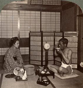 Sommer kveldsmåltid på et hotell, Hiroshima, Japan, 1904 av Underwood and Underwood
