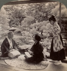 Hagene til hjemmet til Mr Y Namikawa, leder i kunstindustrien, Kyoto, Japan, 1904 av Underwood and Underwood