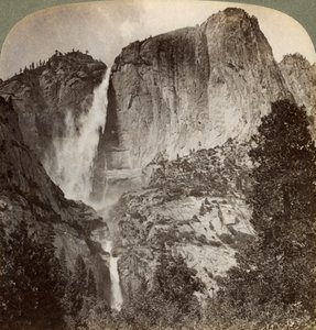 Yosemite Point og vindblåste Yosemite Falls, Yosemite Valley, California, USA, 1902 av Underwood and Underwood