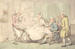 Et par ved bordet med tjenere, 1700-1800-tallet. av Unknown,Unknown.