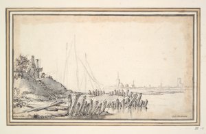 Et vertshus nær en elv av Unknown