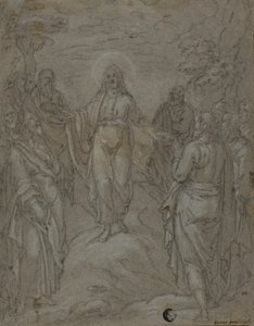 Kristus og apostlene (recto); Skisse av en fødselsscene (verso) av Unknown