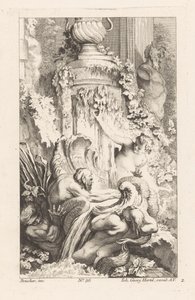 Fontene med havmenn og satyrstatue Diverses Fontaines (serietittel) av Unknown