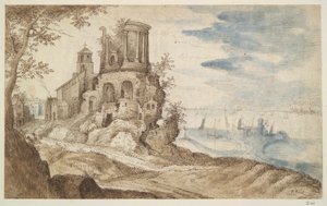 Imaginært landskap med Sibylla-tempelet, Tivoli av Unknown