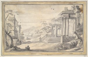 Italiensk landskap med imaginær villa av Unknown