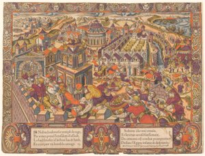 Jerusalem est pris og brulee, le Roy Sedecias a les yeux crevez. Et Jeremie est mene en Babilone. (Jerusalem blir tatt og brent; kong Seleucis har øynene revet ut. Og Jeremia blir brakt til Babylon. Jeremia 39-43), nr. 6, Historien om Jeremia av Unknown