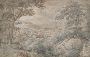 Landskap med fjernsyn i dalen av Unknown