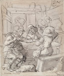 God jul (recto); Kvinne og soldat sitter ved bordet (verso) av Unknown