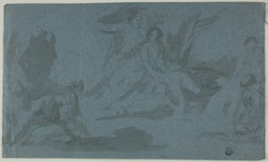 Mytologisk scene med kvinne som bader av Unknown