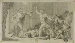 Perseus konfronterer Phineas og hans tilhengere med hodet av Medusa av Unknown